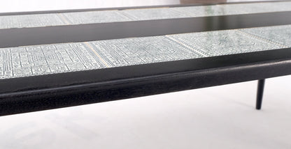 EstablishedLines Ebonised Walnut Tile Top Dowel Tapered Leg Knife Edge Mid-Century Coffee Table