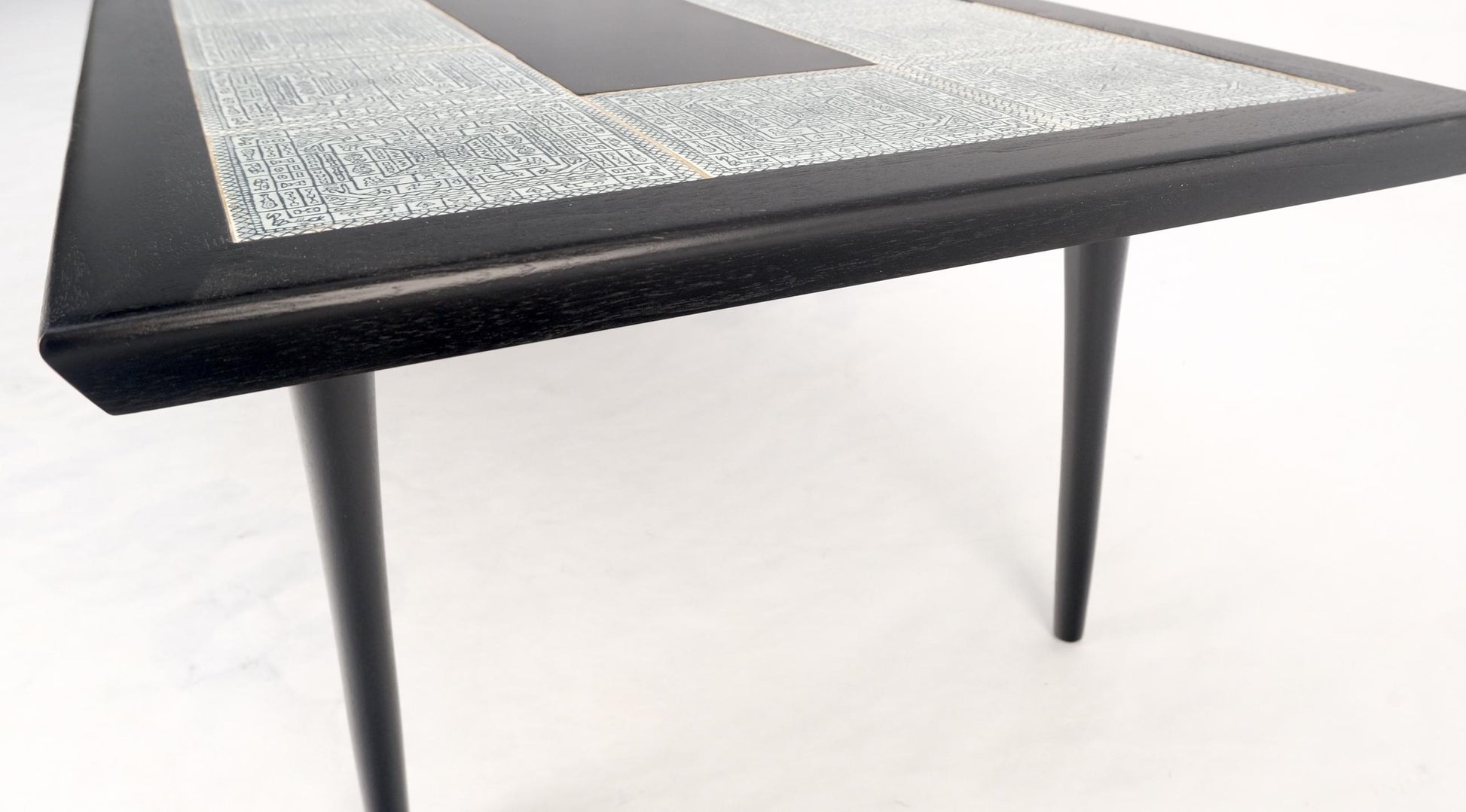 EstablishedLines Ebonised Walnut Tile Top Dowel Tapered Leg Knife Edge Mid-Century Coffee Table