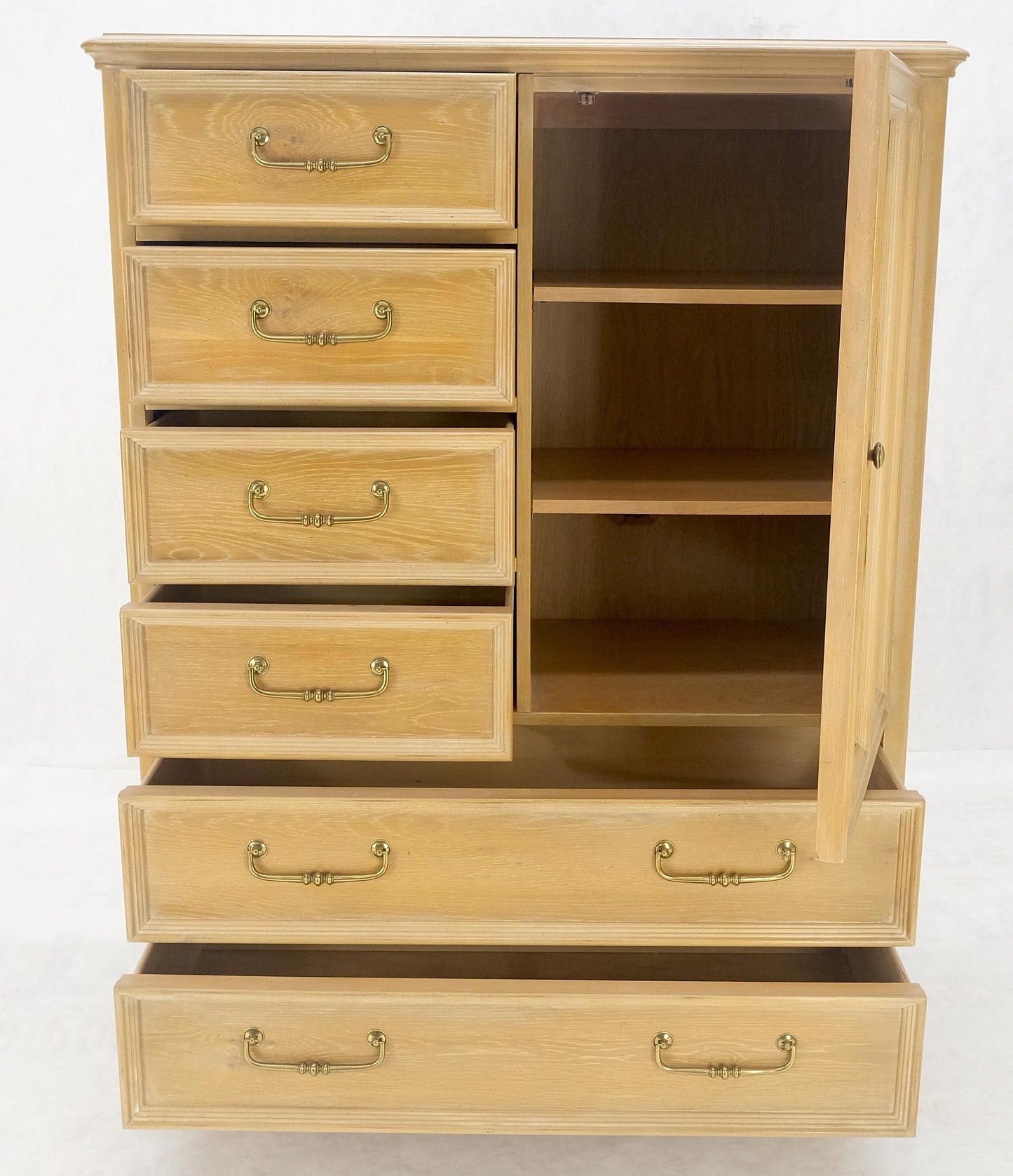 Pickled Oak 6 Drawers Two Door Compartment Chifforobe Chest Dresser Cabinet MINT