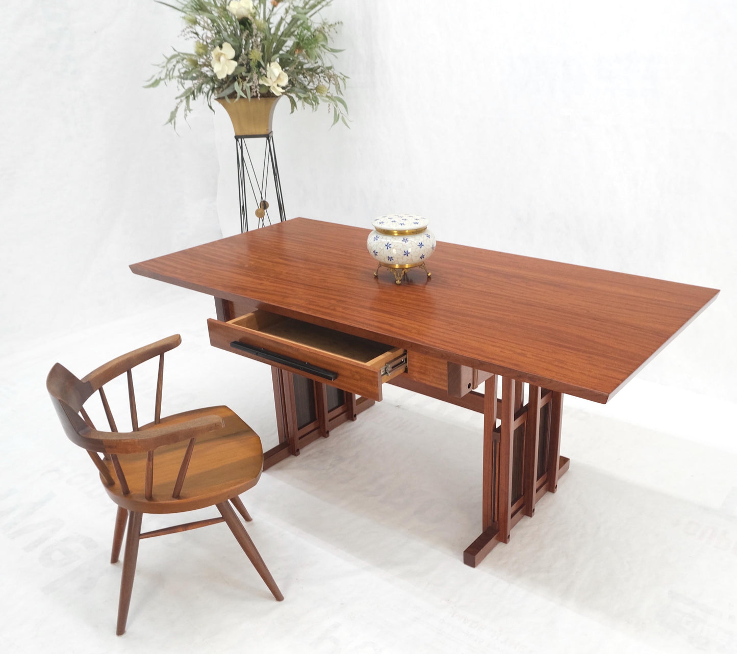 EstablishedLines All Solid Teak Top and Base Architectural Studio Made Partners Desk Mint!