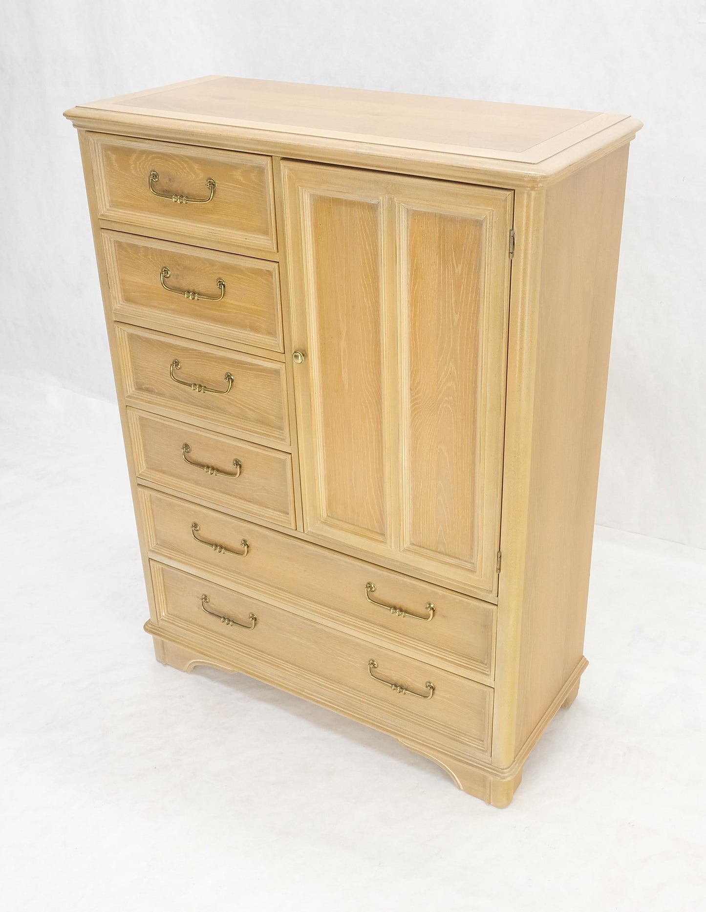 Pickled Oak 6 Drawers Two Door Compartment Chifforobe Chest Dresser Cabinet MINT