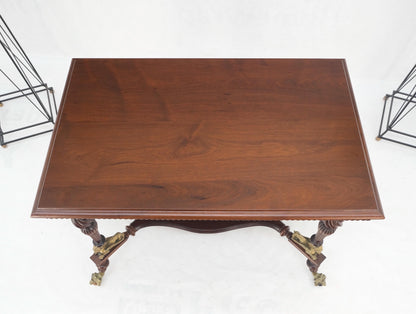 Solid Mahogany Carved Twisted Rope Style Legs Gilt Cast Iron Ball & Claw Table