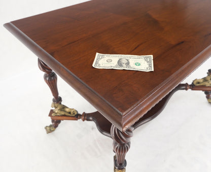 Solid Mahogany Carved Twisted Rope Style Legs Gilt Cast Iron Ball & Claw Table