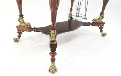 Solid Mahogany Carved Twisted Rope Style Legs Gilt Cast Iron Ball & Claw Table