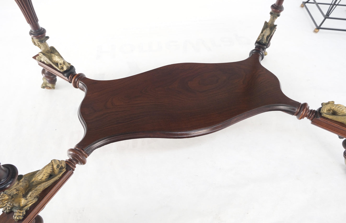Solid Mahogany Carved Twisted Rope Style Legs Gilt Cast Iron Ball & Claw Table