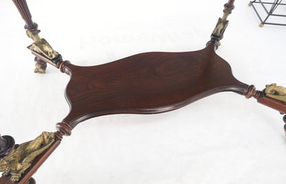 Solid Mahogany Carved Twisted Rope Style Legs Gilt Cast Iron Ball & Claw Table