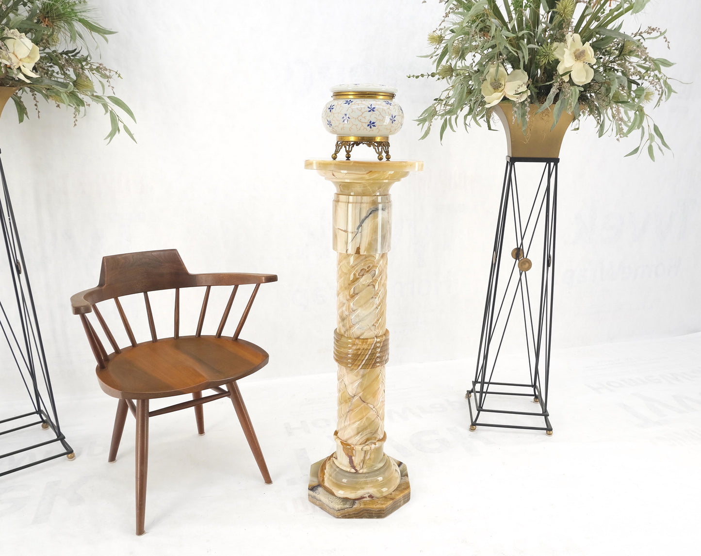 EstablishedLines Very Fine Carved Onyx Marble Stone Twisted Rope Style Large Pedestal Mint!