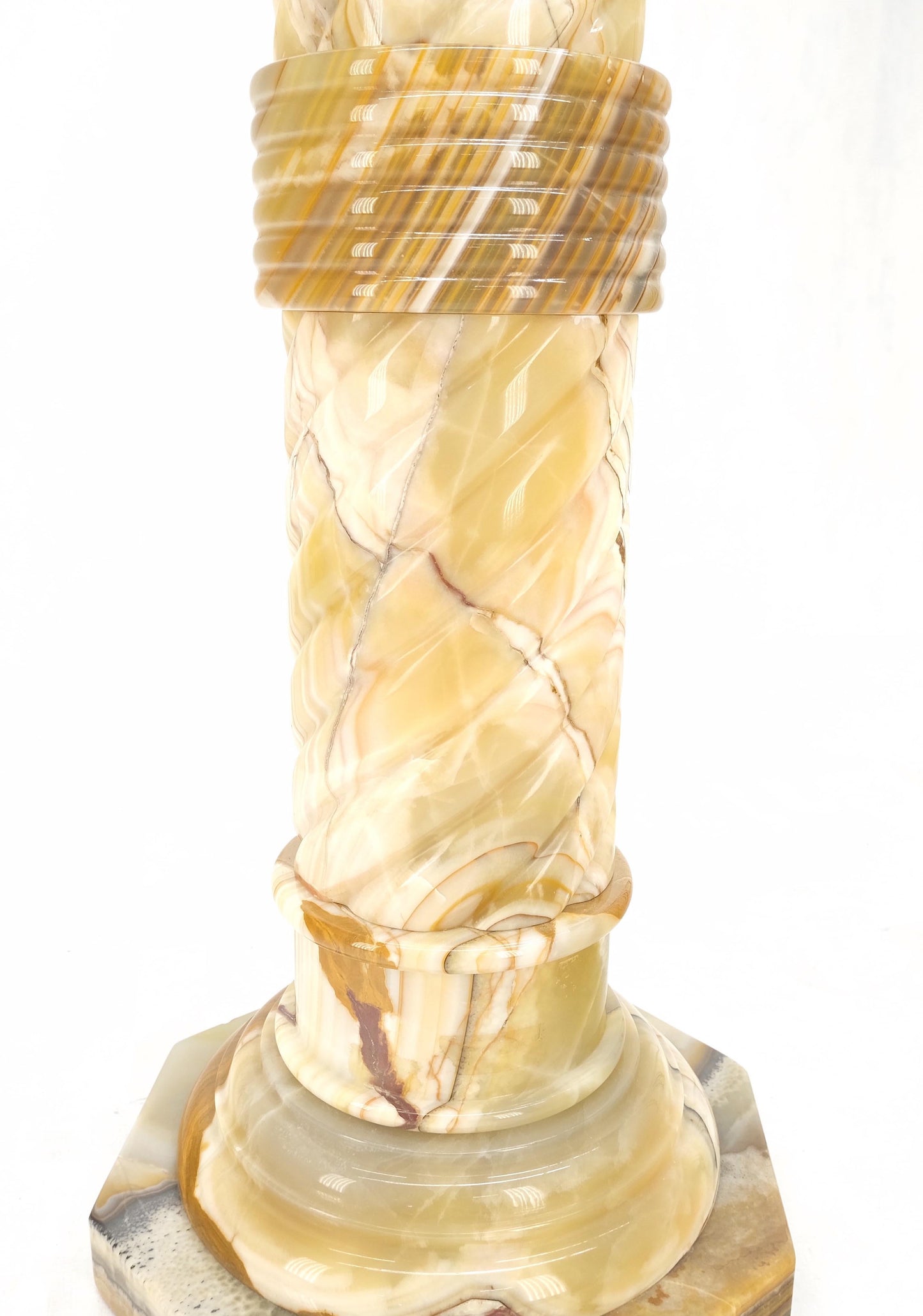 Very Fine Carved Onyx Marble Stone Twisted Rope Style Large Pedestal Mint!
