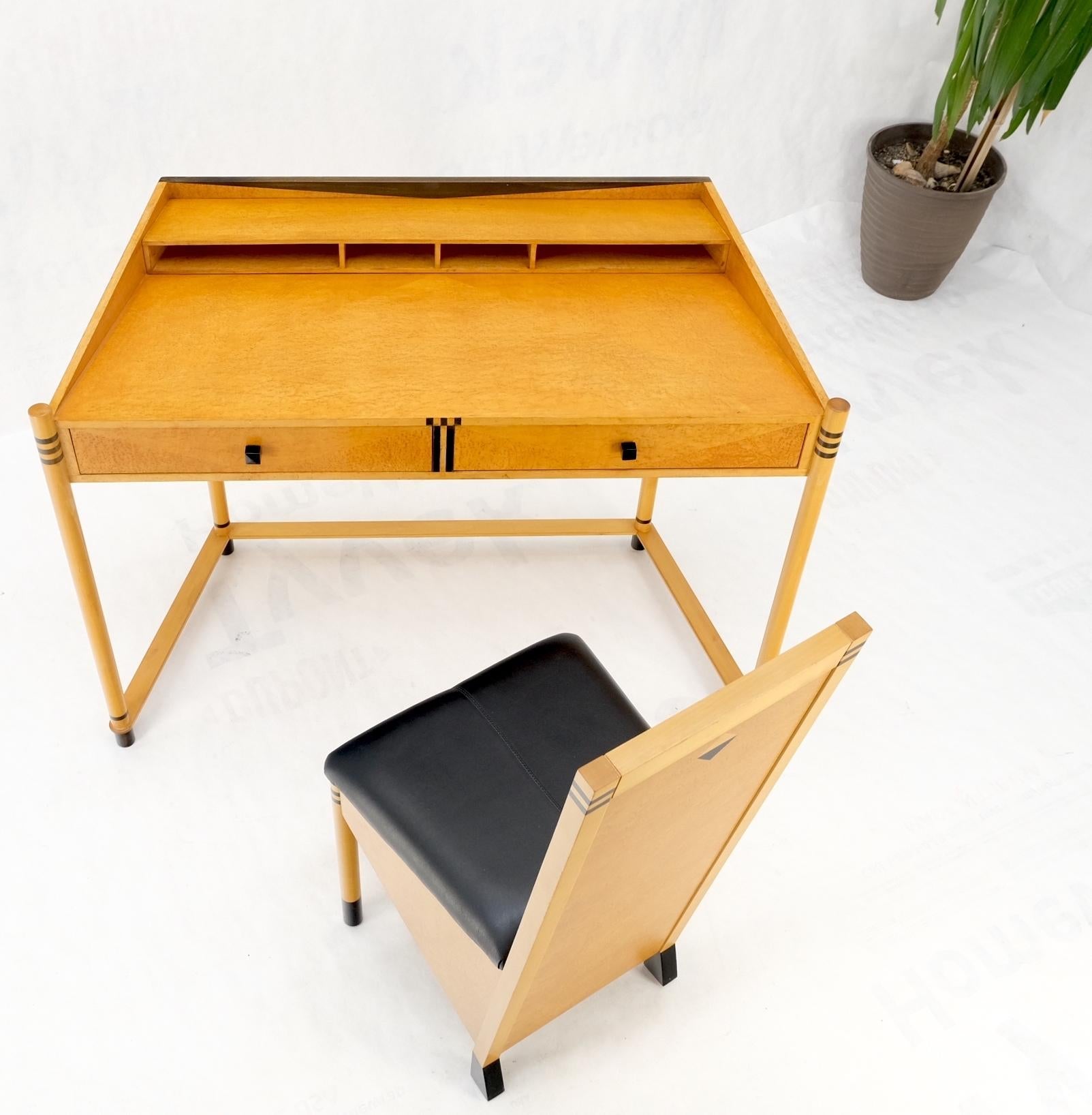 EstablishedLines Birds Eye Maple Italian Art Deco Style Low Profile Desk w/ Leather Chair Mint!
