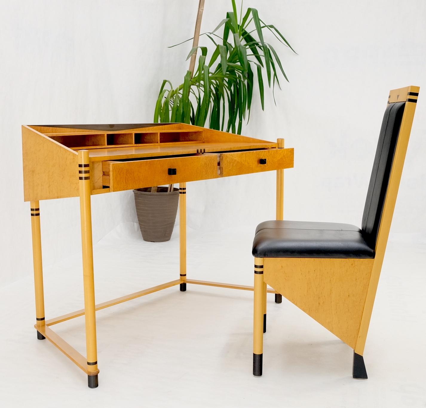 EstablishedLines Birds Eye Maple Italian Art Deco Style Low Profile Desk w/ Leather Chair Mint!