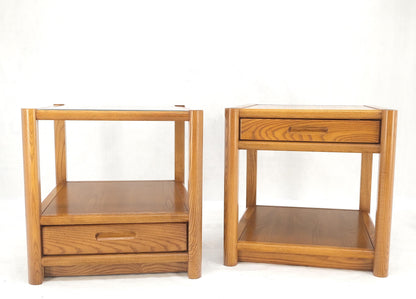 EstablishedLines Pair Quality Glass Top One Drawer Side End Tables Nightstands Thomasville Mint!