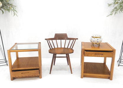 EstablishedLines Pair Quality Glass Top One Drawer Side End Tables Nightstands Thomasville Mint!