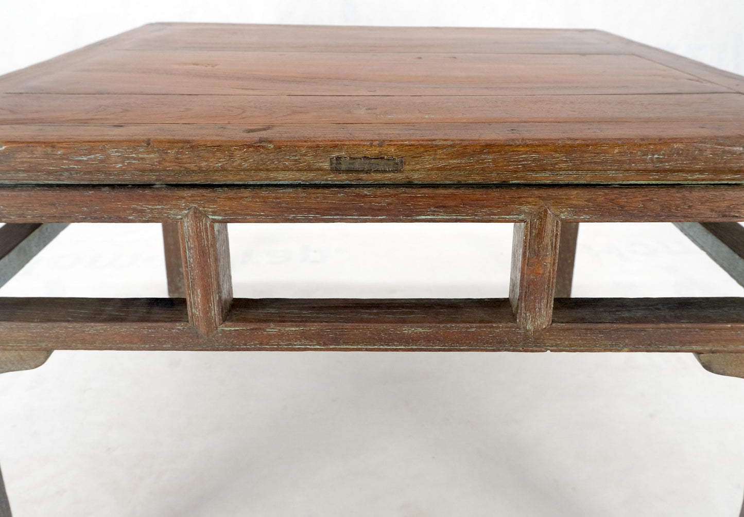 EstablishedLines Square Solid Teak Chinese 19th Century Occasional Coffee Lamp Side Table Patina