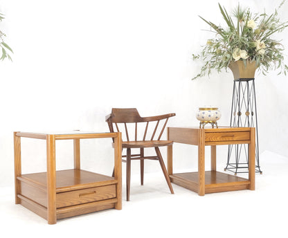 EstablishedLines Pair Quality Glass Top One Drawer Side End Tables Nightstands Thomasville Mint!