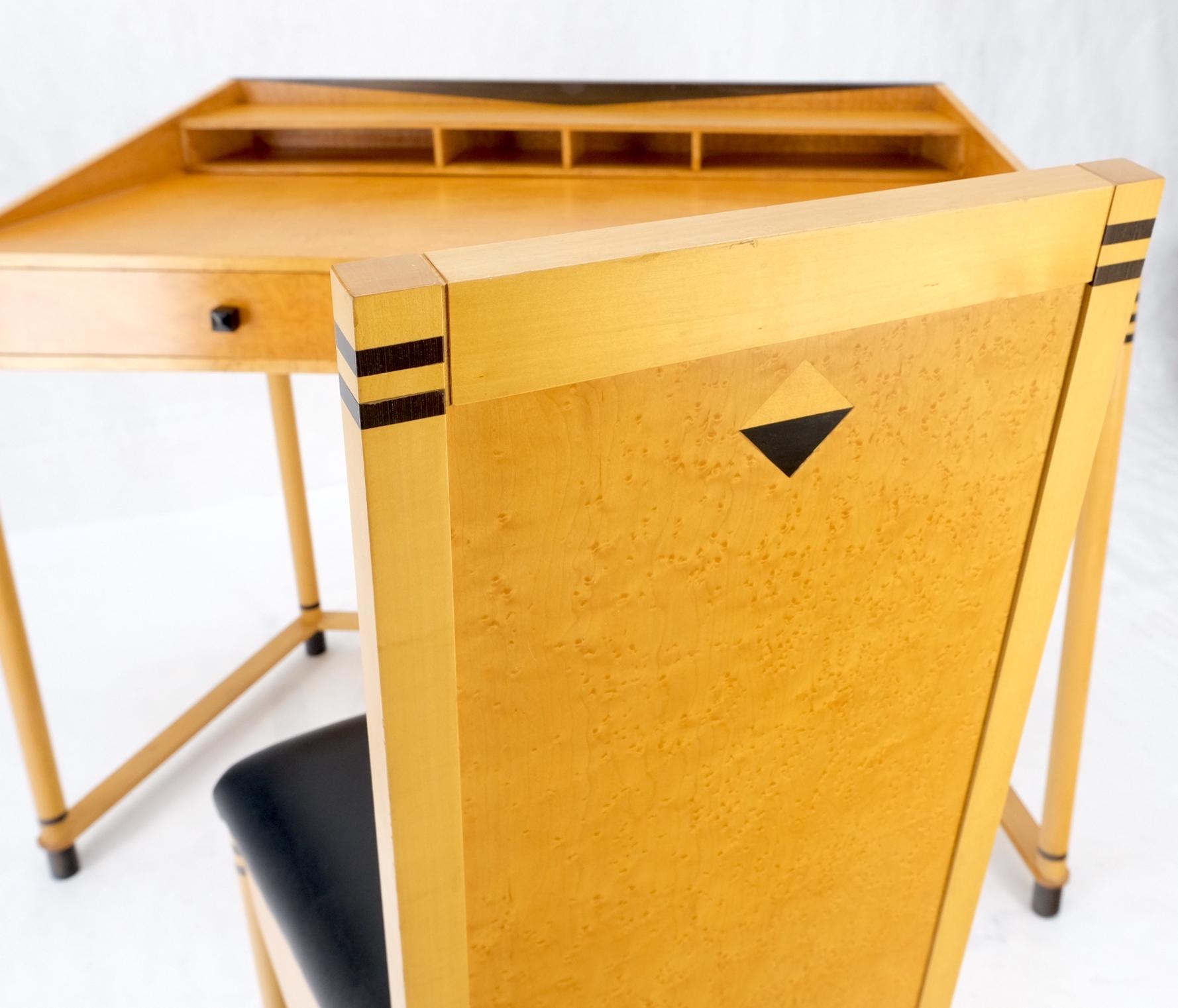 EstablishedLines Birds Eye Maple Italian Art Deco Style Low Profile Desk w/ Leather Chair Mint!