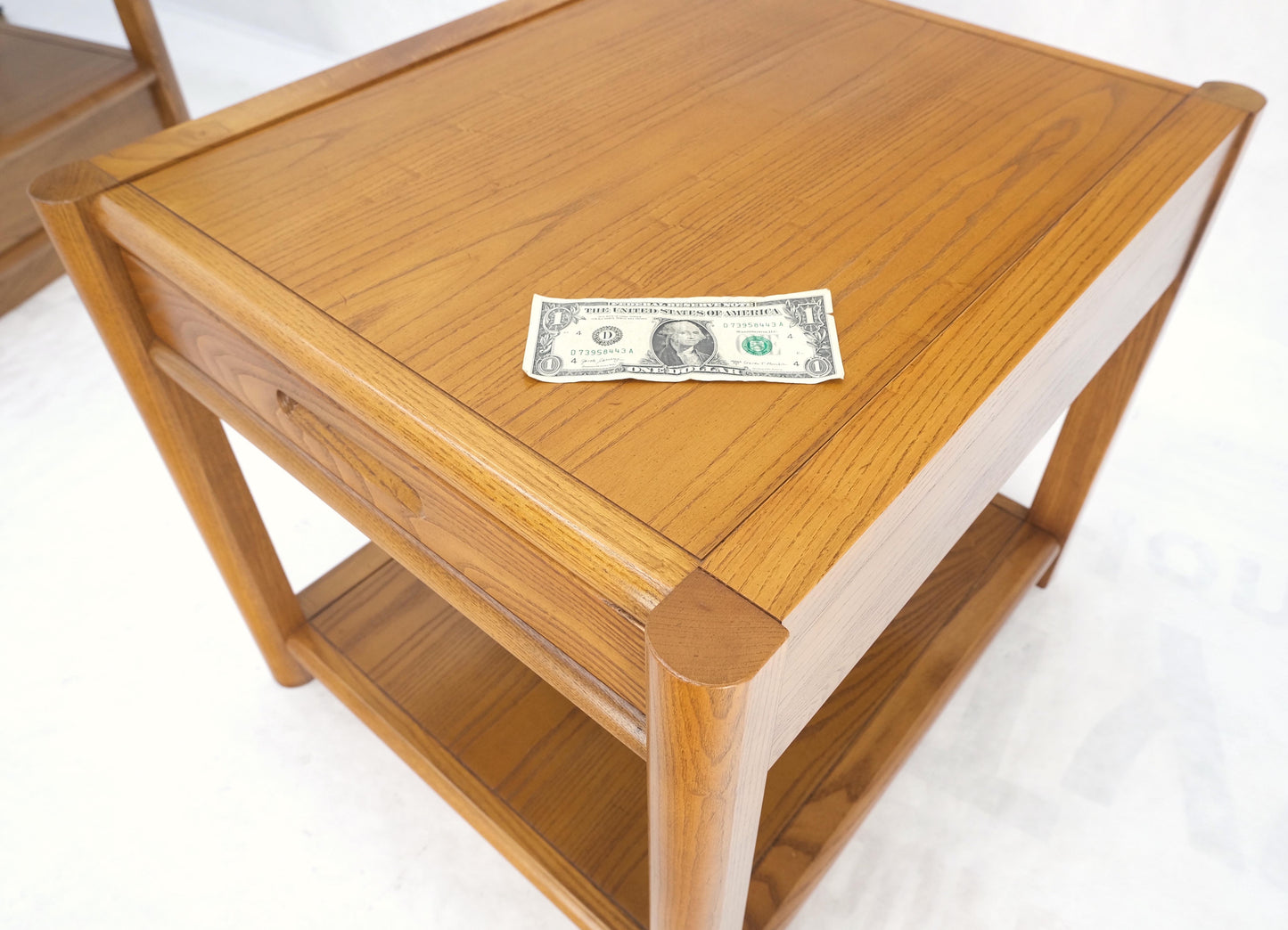 EstablishedLines Pair Quality Glass Top One Drawer Side End Tables Nightstands Thomasville Mint!