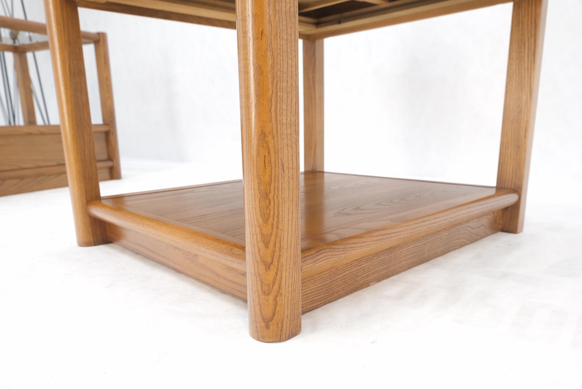 EstablishedLines Pair Quality Glass Top One Drawer Side End Tables Nightstands Thomasville Mint!