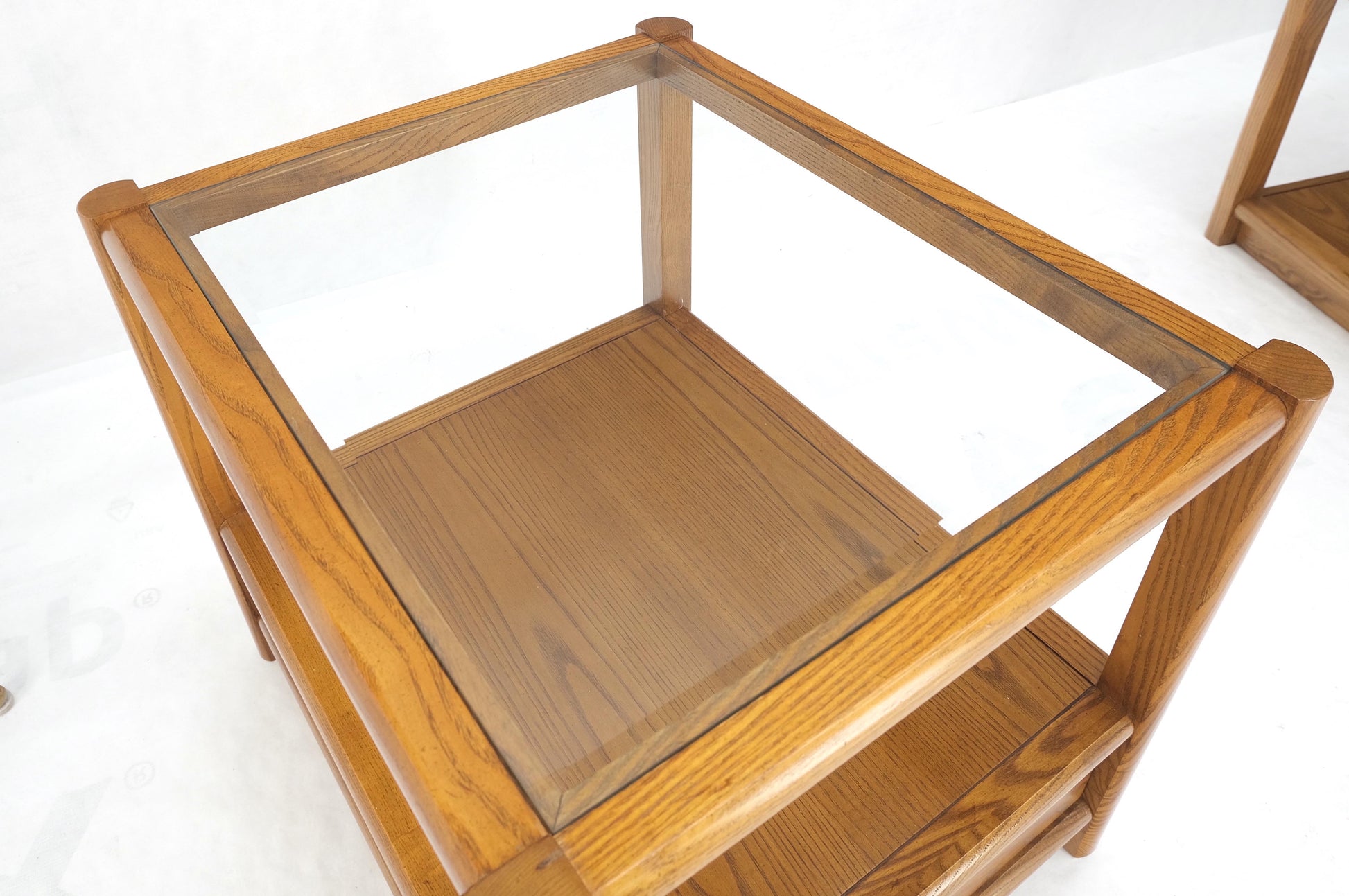 EstablishedLines Pair Quality Glass Top One Drawer Side End Tables Nightstands Thomasville Mint!