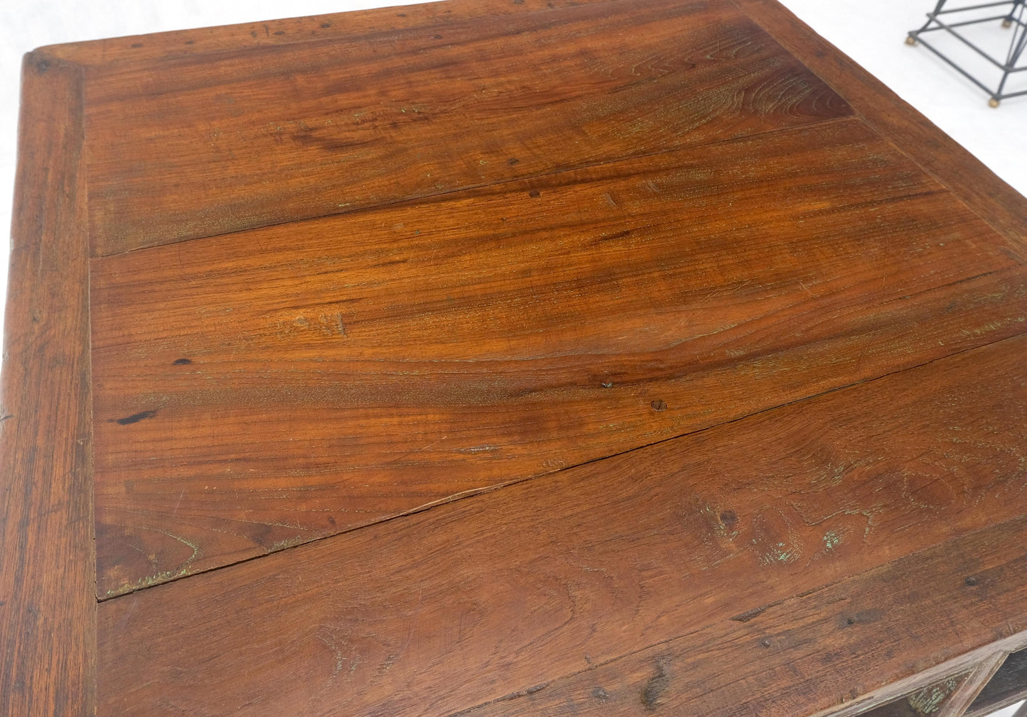 EstablishedLines Square Solid Teak Chinese 19th Century Occasional Coffee Lamp Side Table Patina