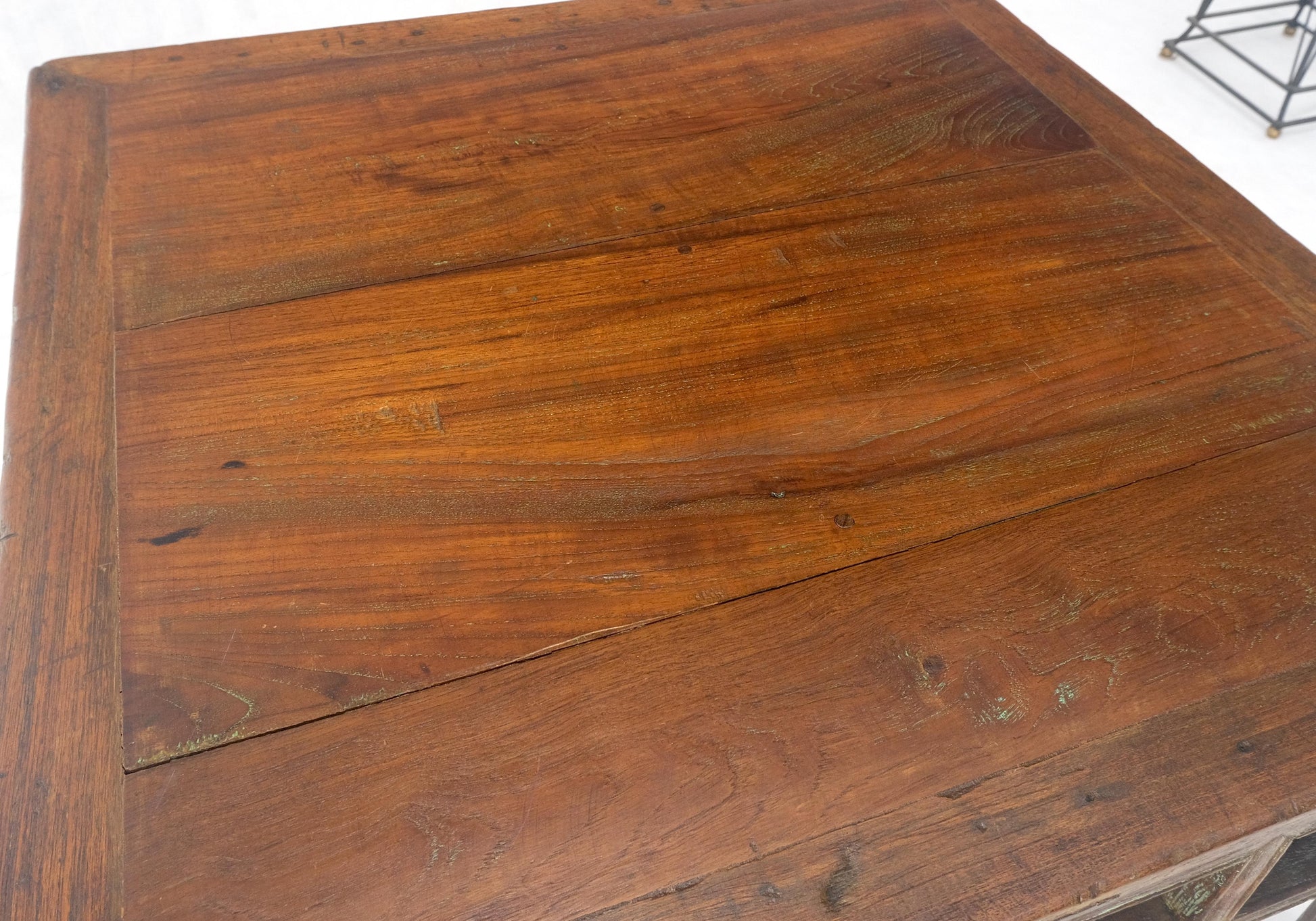 EstablishedLines Square Solid Teak Chinese 19th Century Occasional Coffee Lamp Side Table Patina