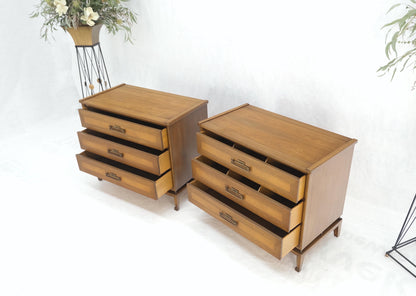 EstablishedLines Pair Three Drawers Light Walnut Banded Drawers Drop Pulls Bachelor Chests MINT!