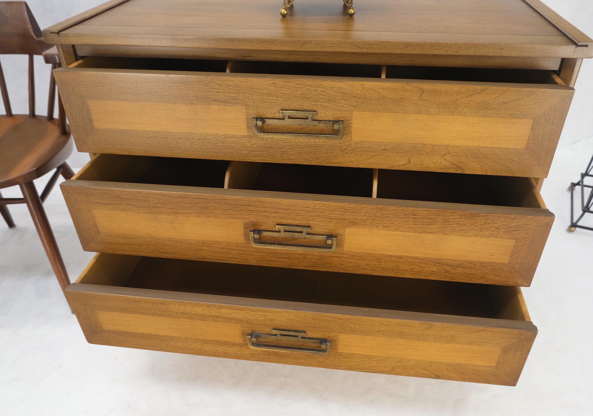 EstablishedLines Pair Three Drawers Light Walnut Banded Drawers Drop Pulls Bachelor Chests MINT!