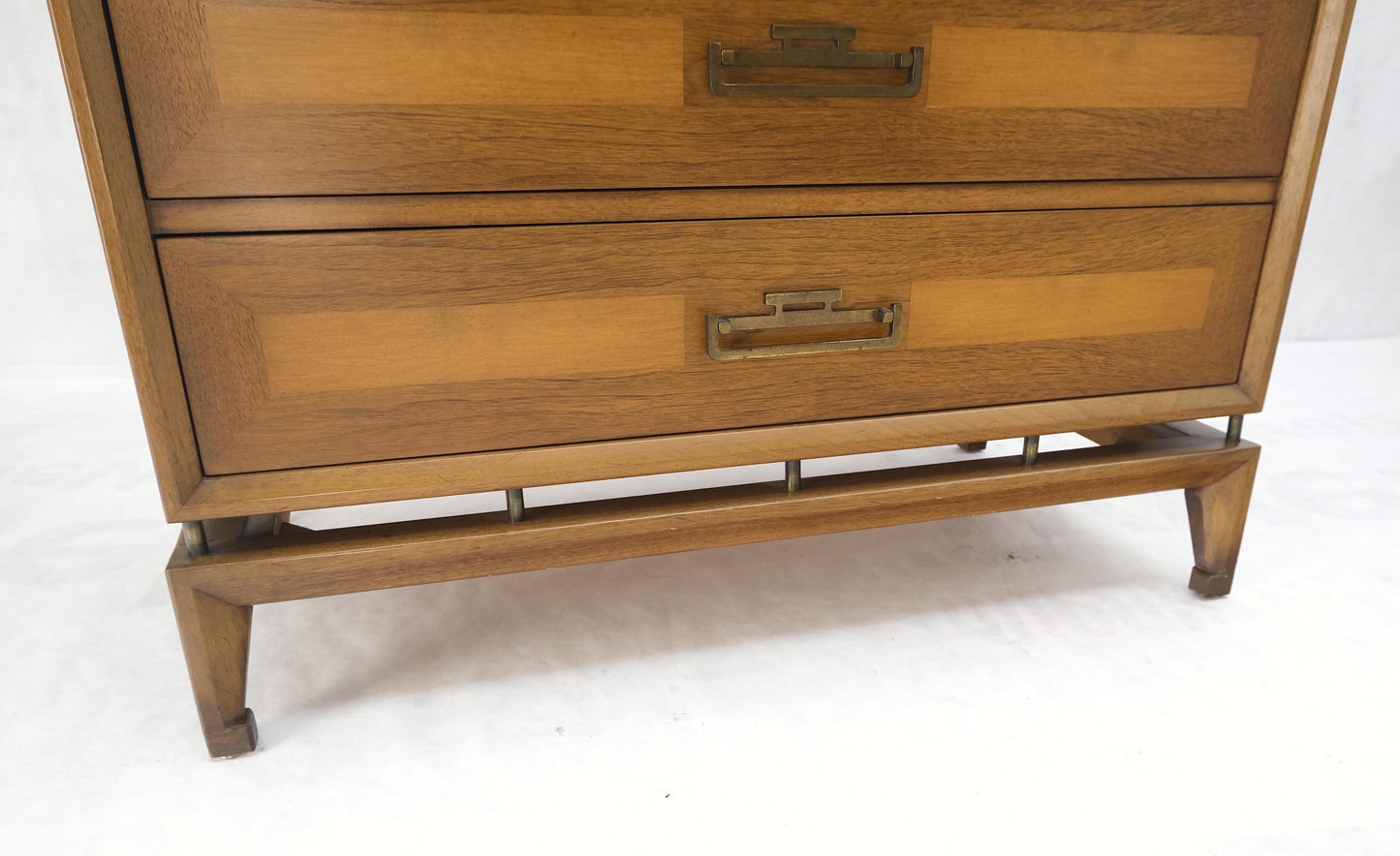 EstablishedLines Pair Three Drawers Light Walnut Banded Drawers Drop Pulls Bachelor Chests MINT!