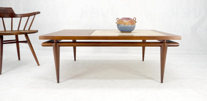 EstablishedLines Floating Walnut Top Travertine Insert Tapered legs Rectangle Coffee Table MINT!
