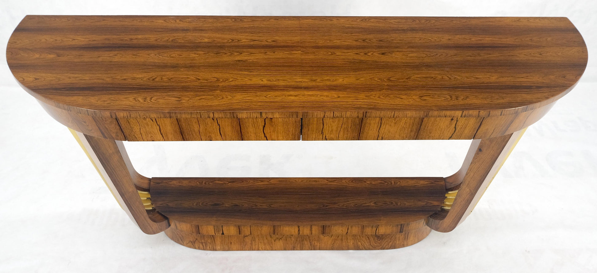 EstablishedLines French Art Deco Rosewood Heavy Solid Brass Supports Demilune Console Hall Table
