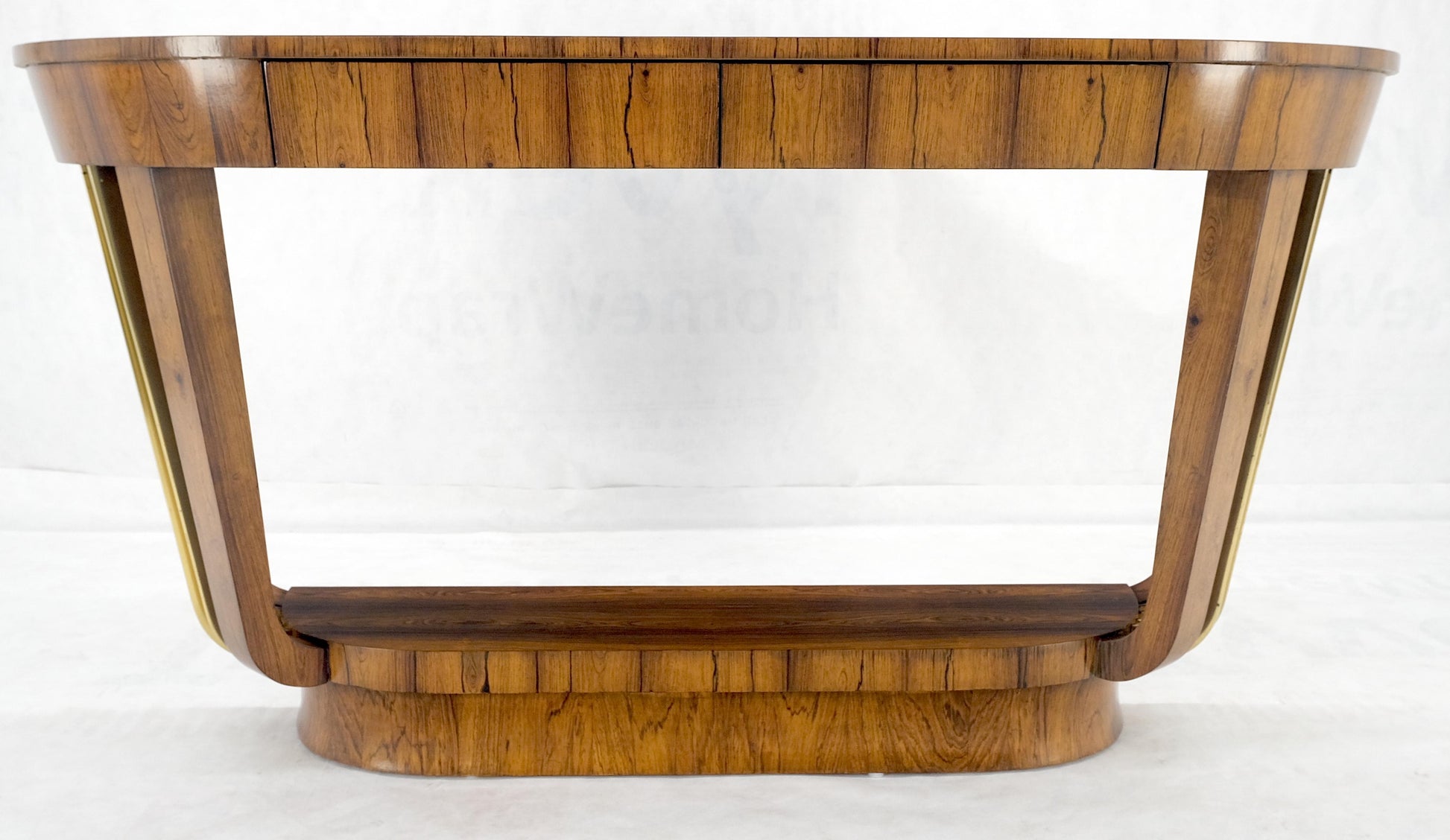 EstablishedLines French Art Deco Rosewood Heavy Solid Brass Supports Demilune Console Hall Table