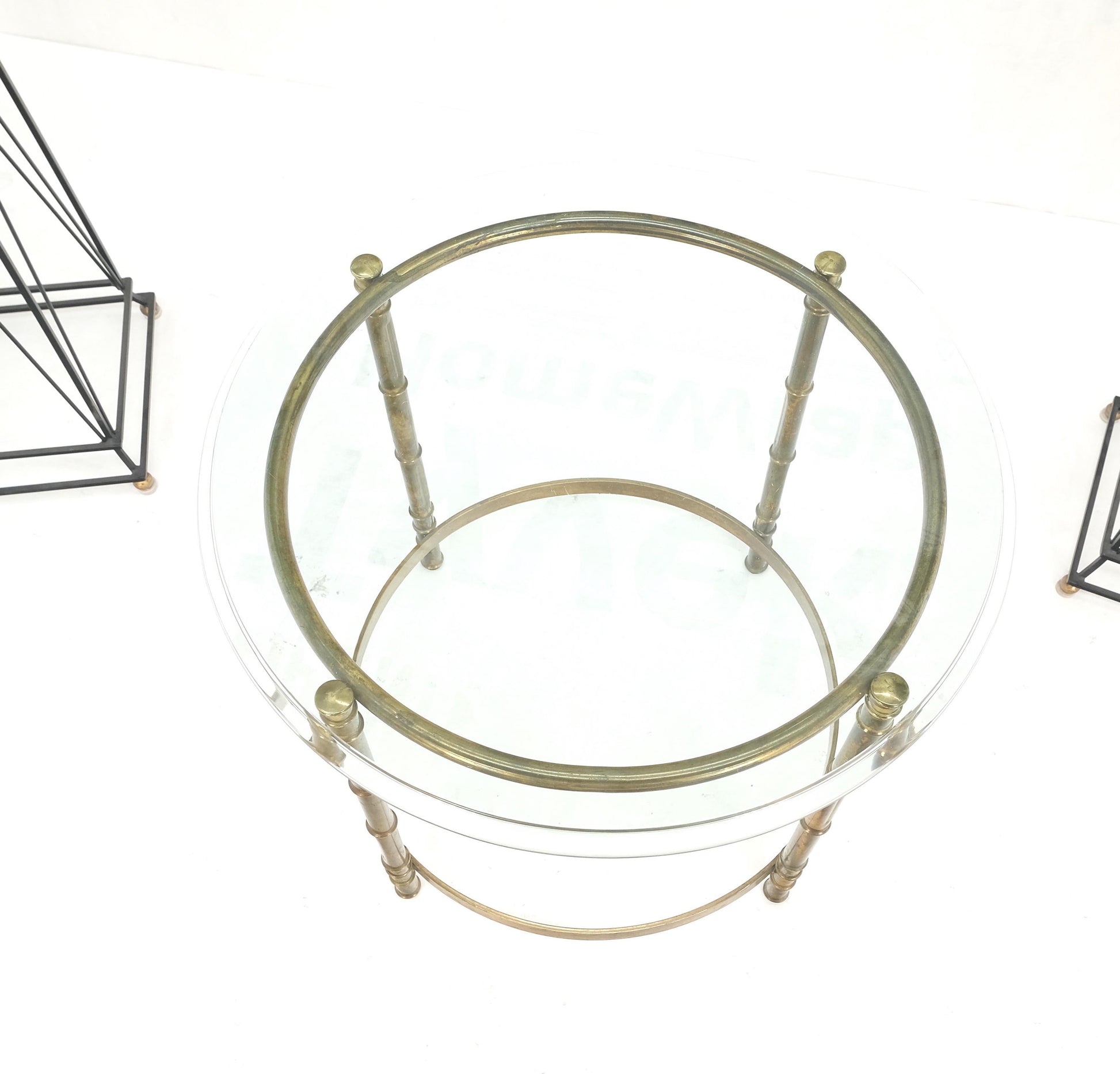EstablishedLines Occasional 3/4" Thick Round Glass Top Brass Faux Bamboo Base Side End Lamp Table
