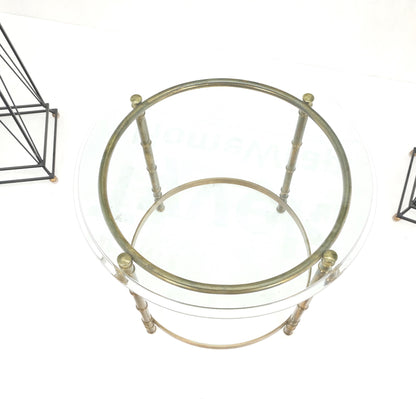 EstablishedLines Occasional 3/4" Thick Round Glass Top Brass Faux Bamboo Base Side End Lamp Table