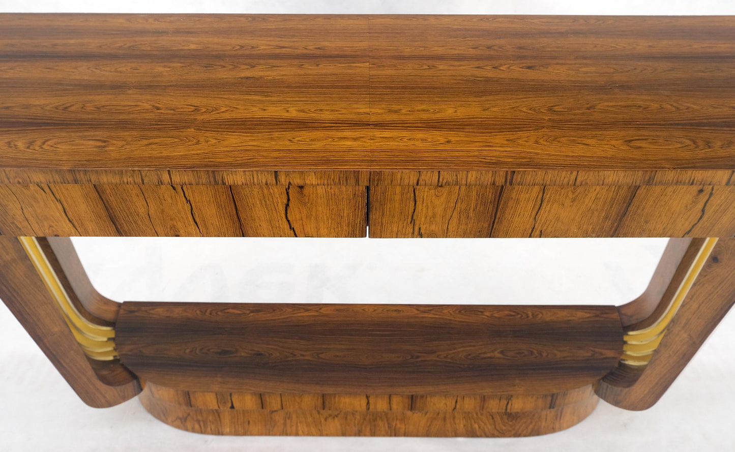 EstablishedLines French Art Deco Rosewood Heavy Solid Brass Supports Demilune Console Hall Table