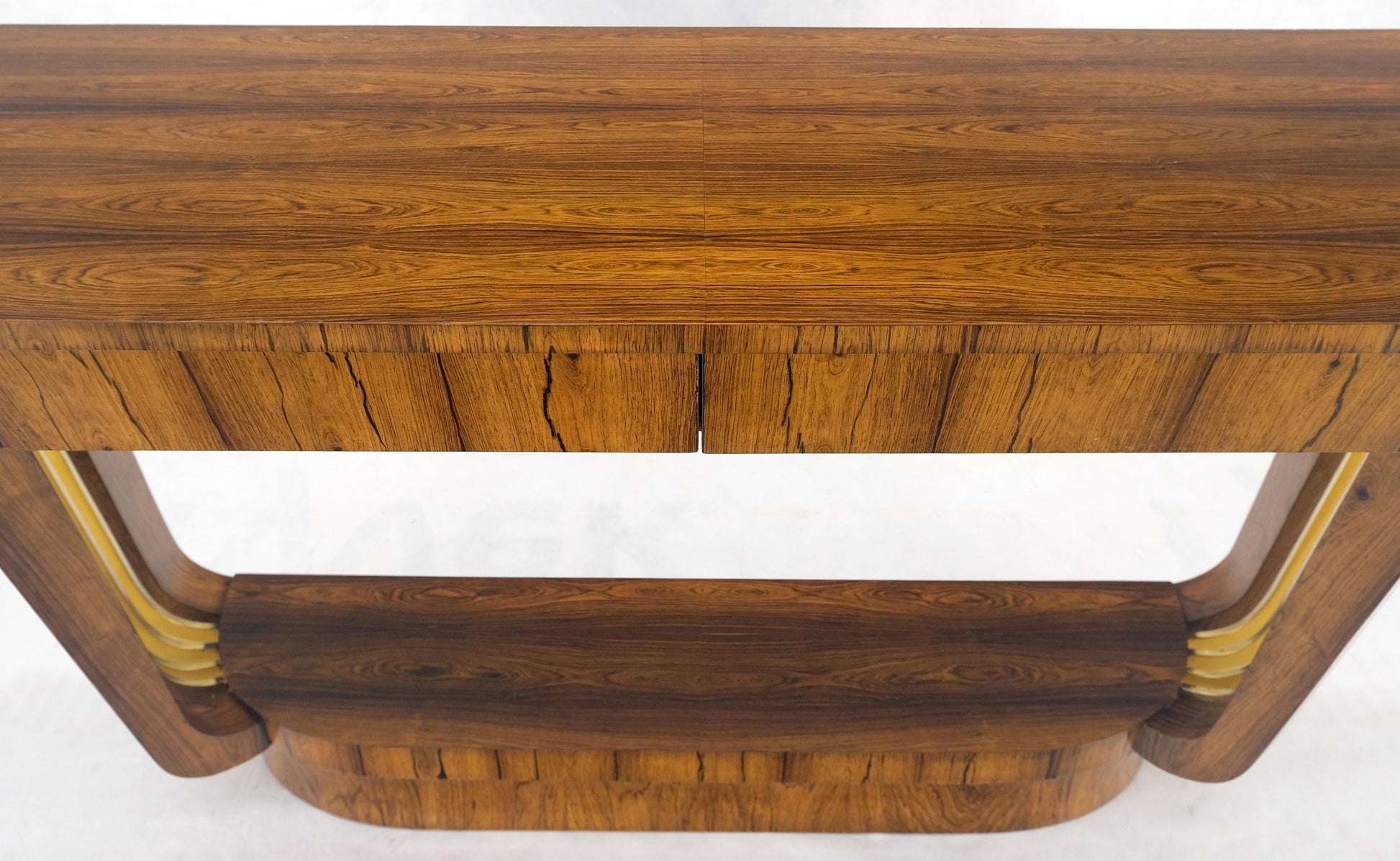 EstablishedLines French Art Deco Rosewood Heavy Solid Brass Supports Demilune Console Hall Table