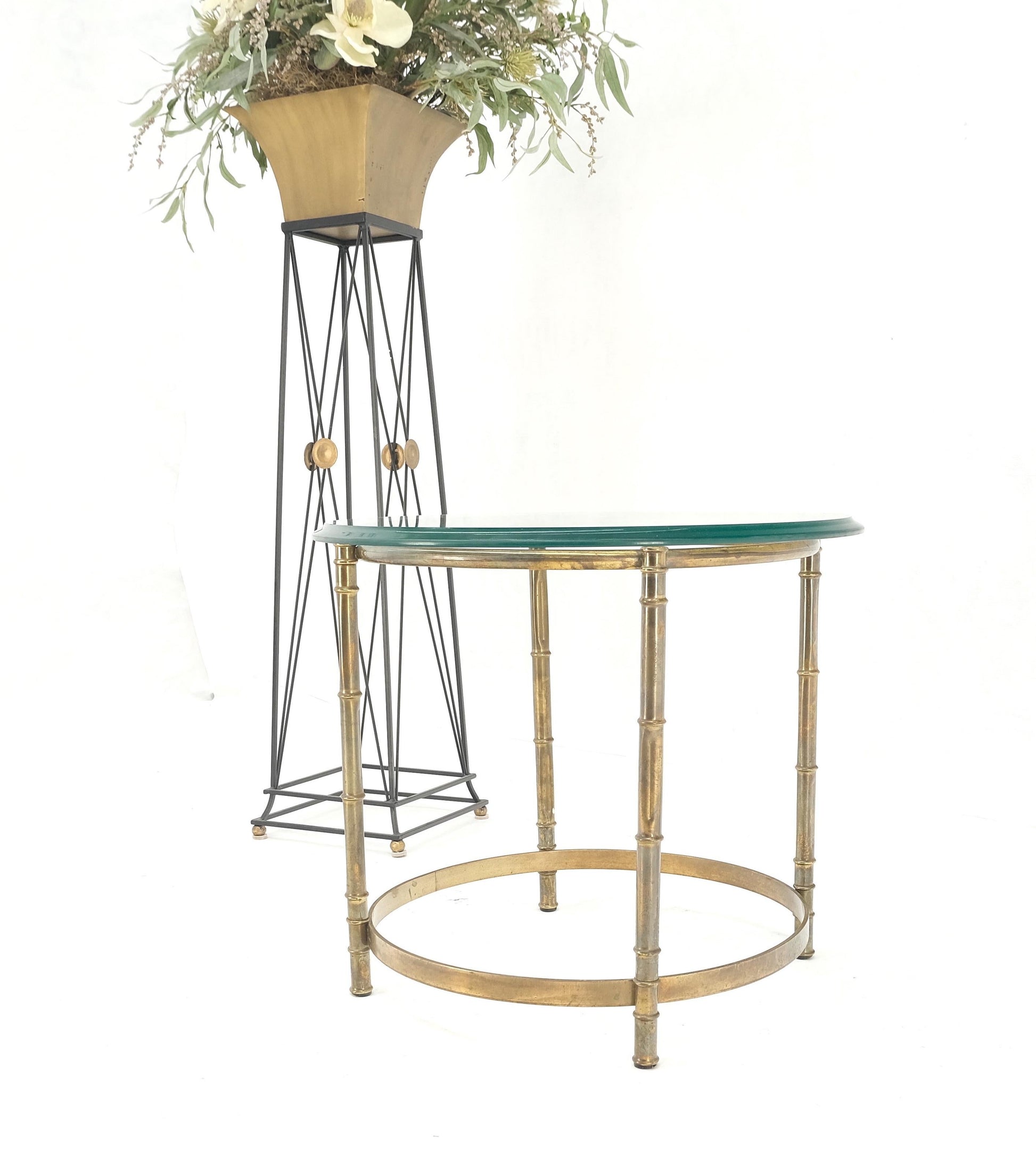 EstablishedLines Occasional 3/4" Thick Round Glass Top Brass Faux Bamboo Base Side End Lamp Table