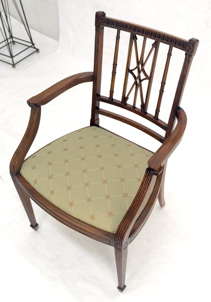 EstablishedLines Very Fine Carved Mahogany Open Arm Faux Bamboo Arrows Back Armchair MINT