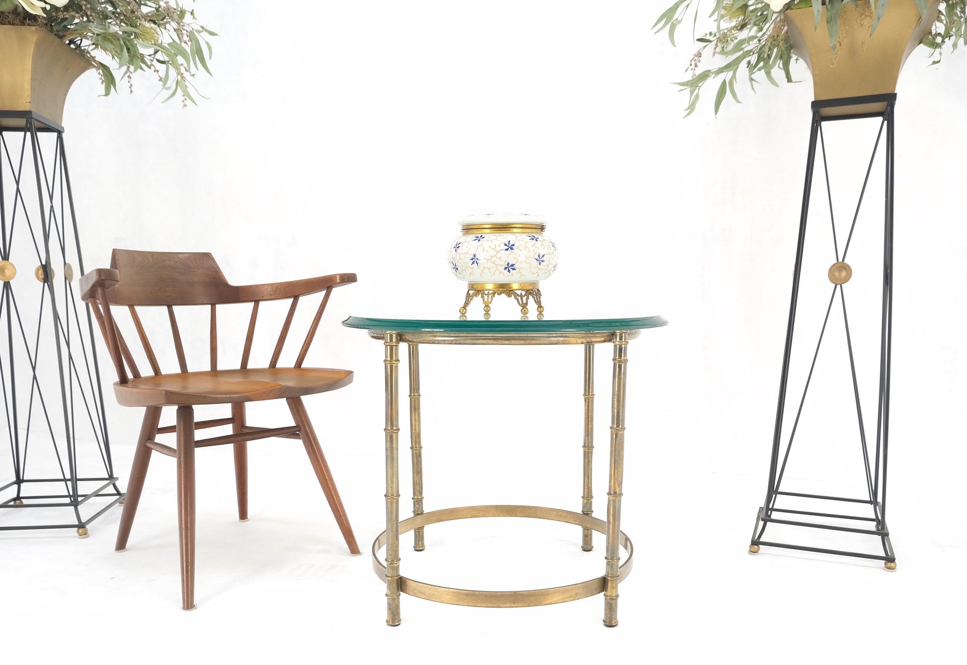 EstablishedLines Occasional 3/4" Thick Round Glass Top Brass Faux Bamboo Base Side End Lamp Table