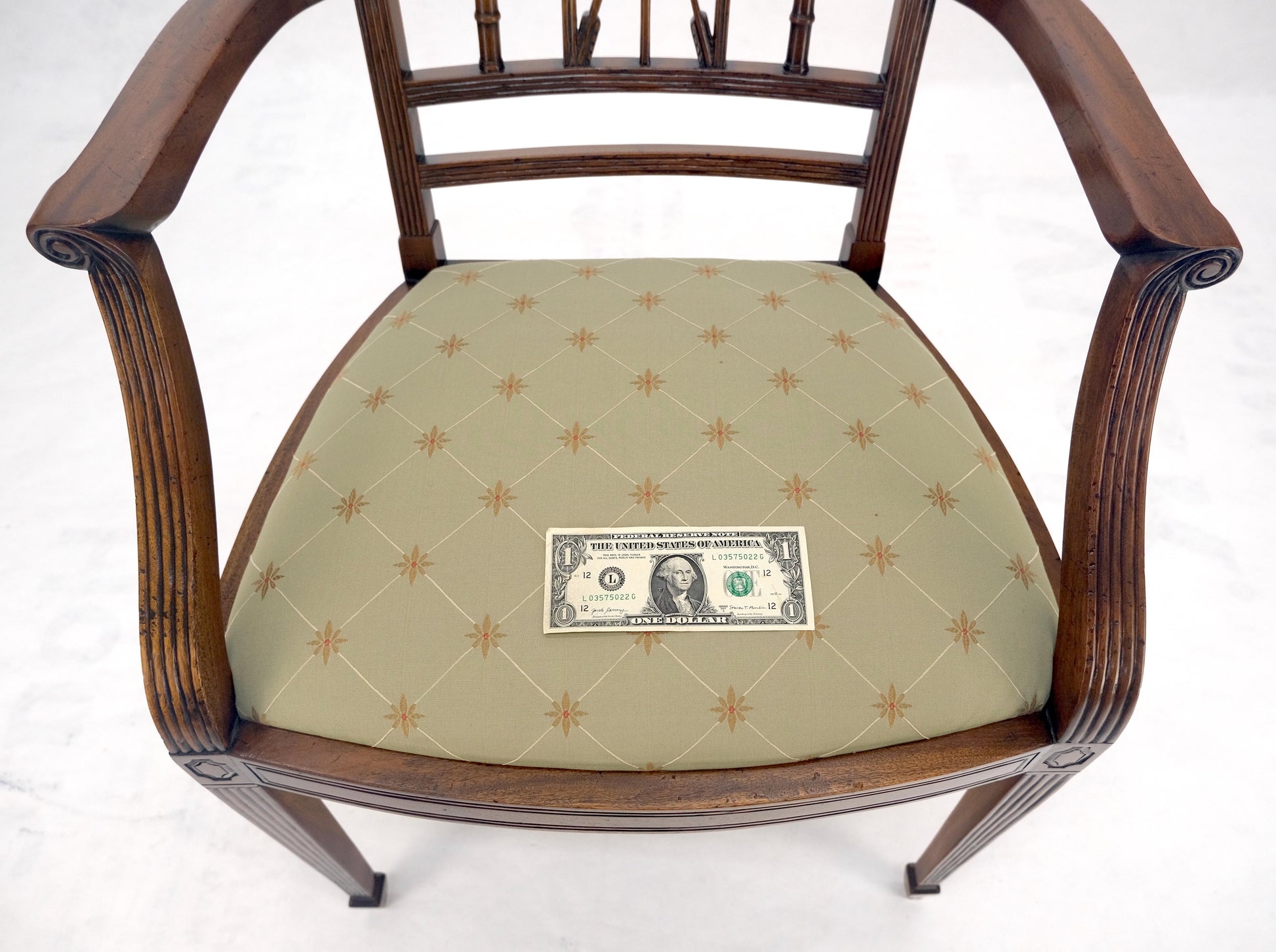 EstablishedLines Very Fine Carved Mahogany Open Arm Faux Bamboo Arrows Back Armchair MINT