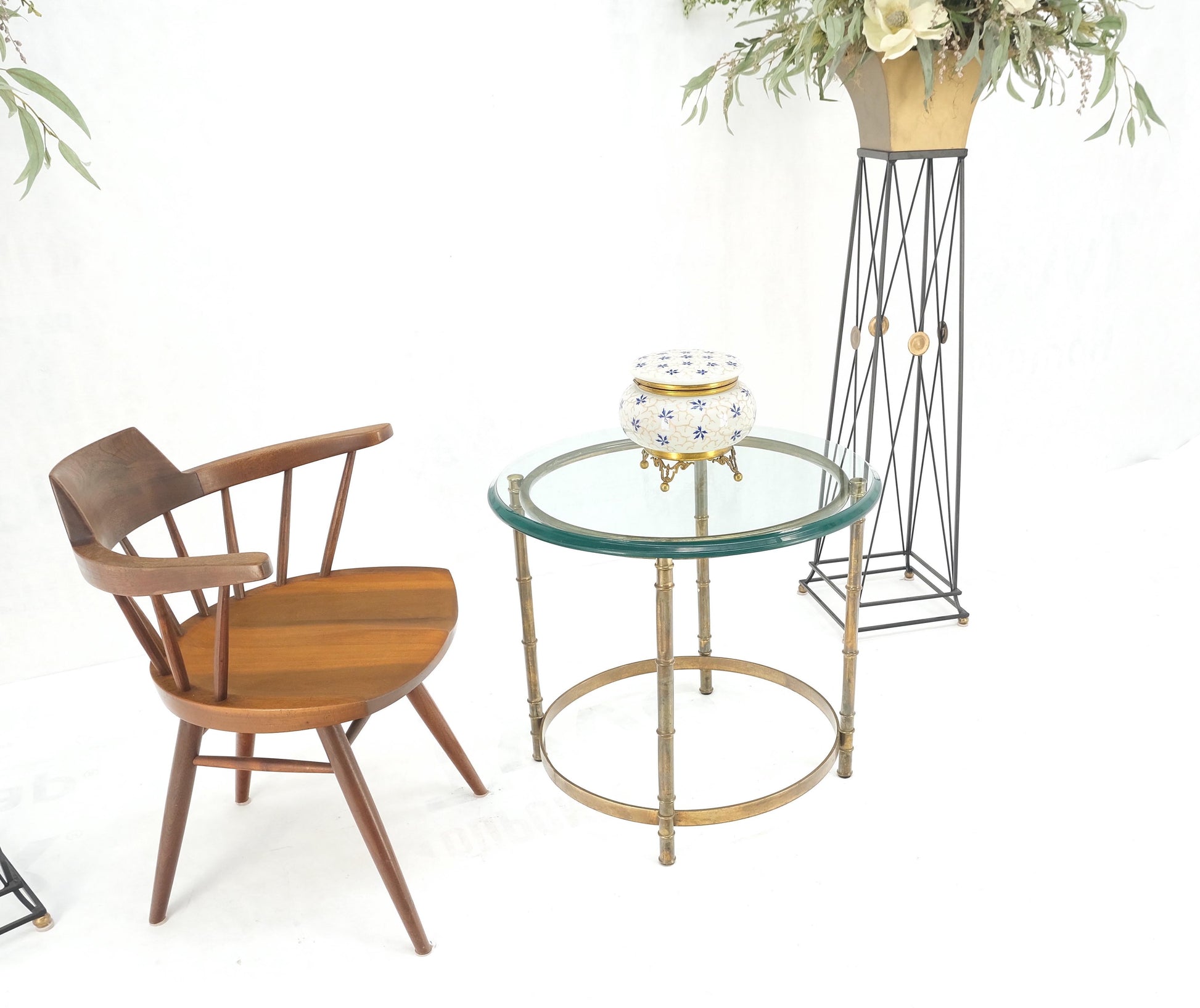 EstablishedLines Occasional 3/4" Thick Round Glass Top Brass Faux Bamboo Base Side End Lamp Table