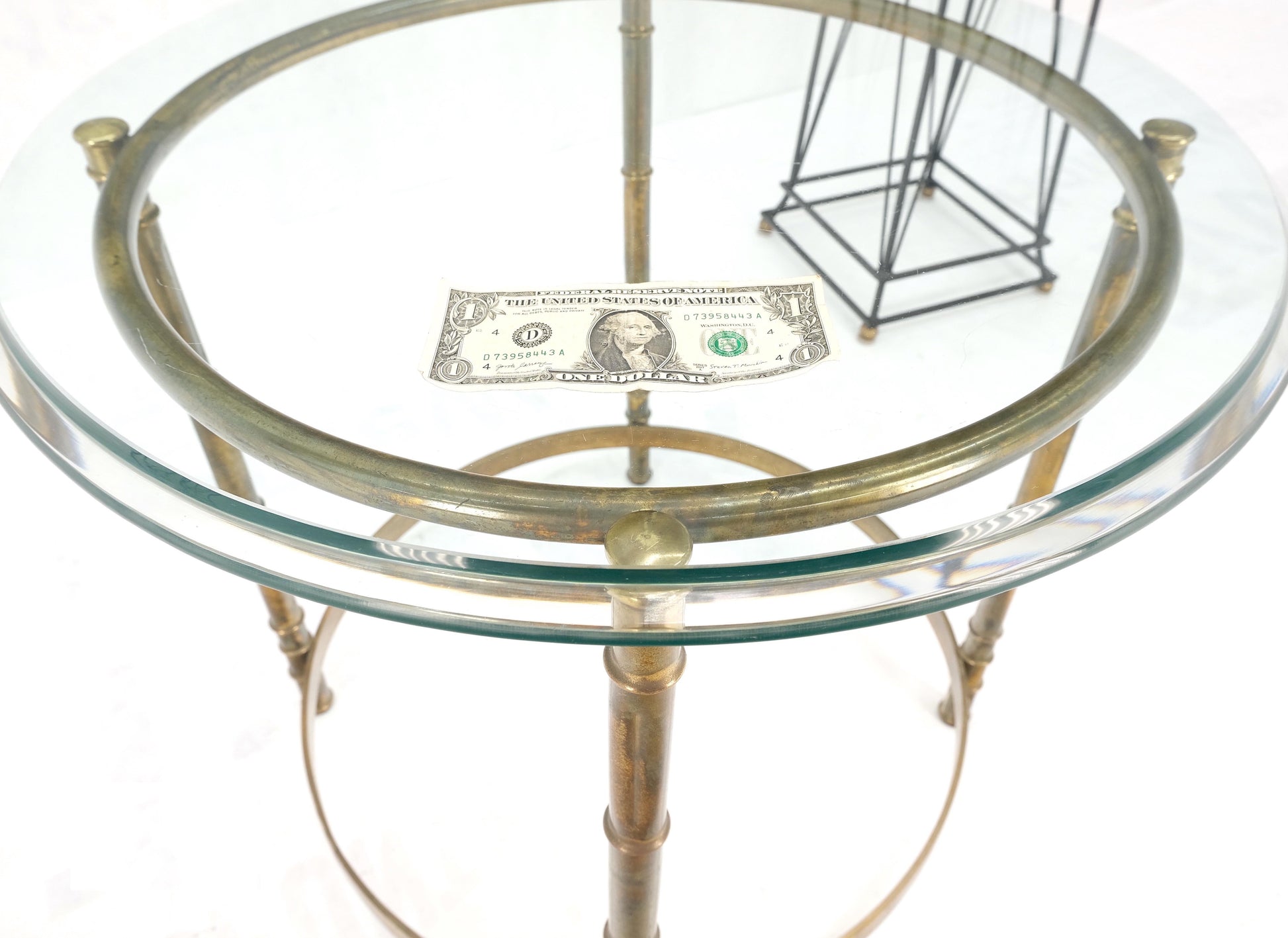 EstablishedLines Occasional 3/4" Thick Round Glass Top Brass Faux Bamboo Base Side End Lamp Table