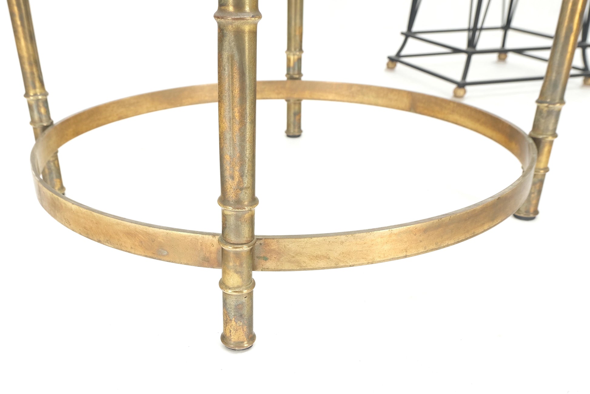 EstablishedLines Occasional 3/4" Thick Round Glass Top Brass Faux Bamboo Base Side End Lamp Table