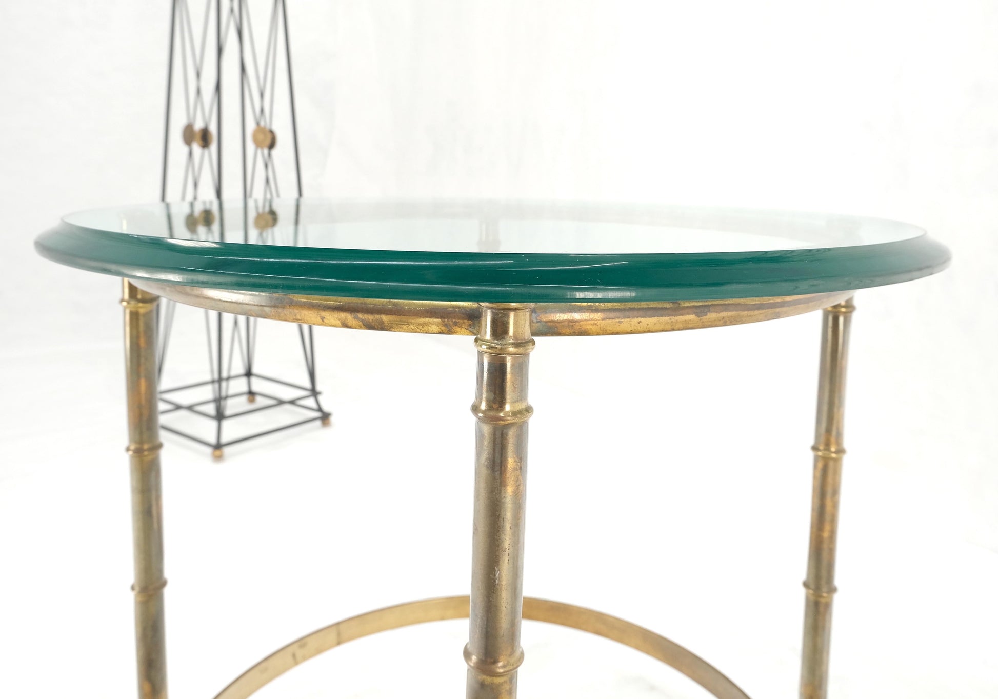 EstablishedLines Occasional 3/4" Thick Round Glass Top Brass Faux Bamboo Base Side End Lamp Table
