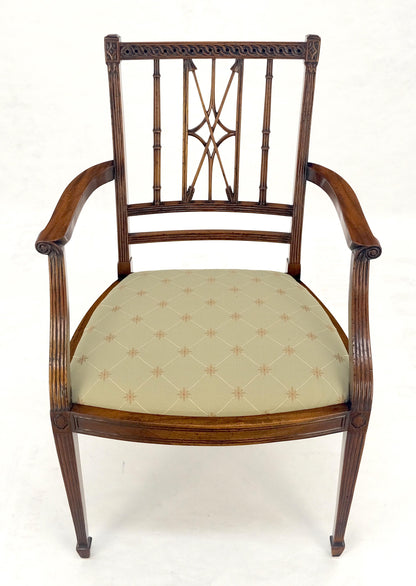 EstablishedLines Very Fine Carved Mahogany Open Arm Faux Bamboo Arrows Back Armchair MINT