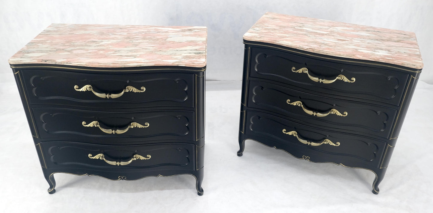 Pair Black Lacquer Heavy Solid Brass Drop Pulls Three Drawer Bachelor Chests