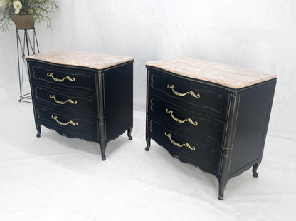 Pair Black Lacquer Heavy Solid Brass Drop Pulls Three Drawer Bachelor Chests