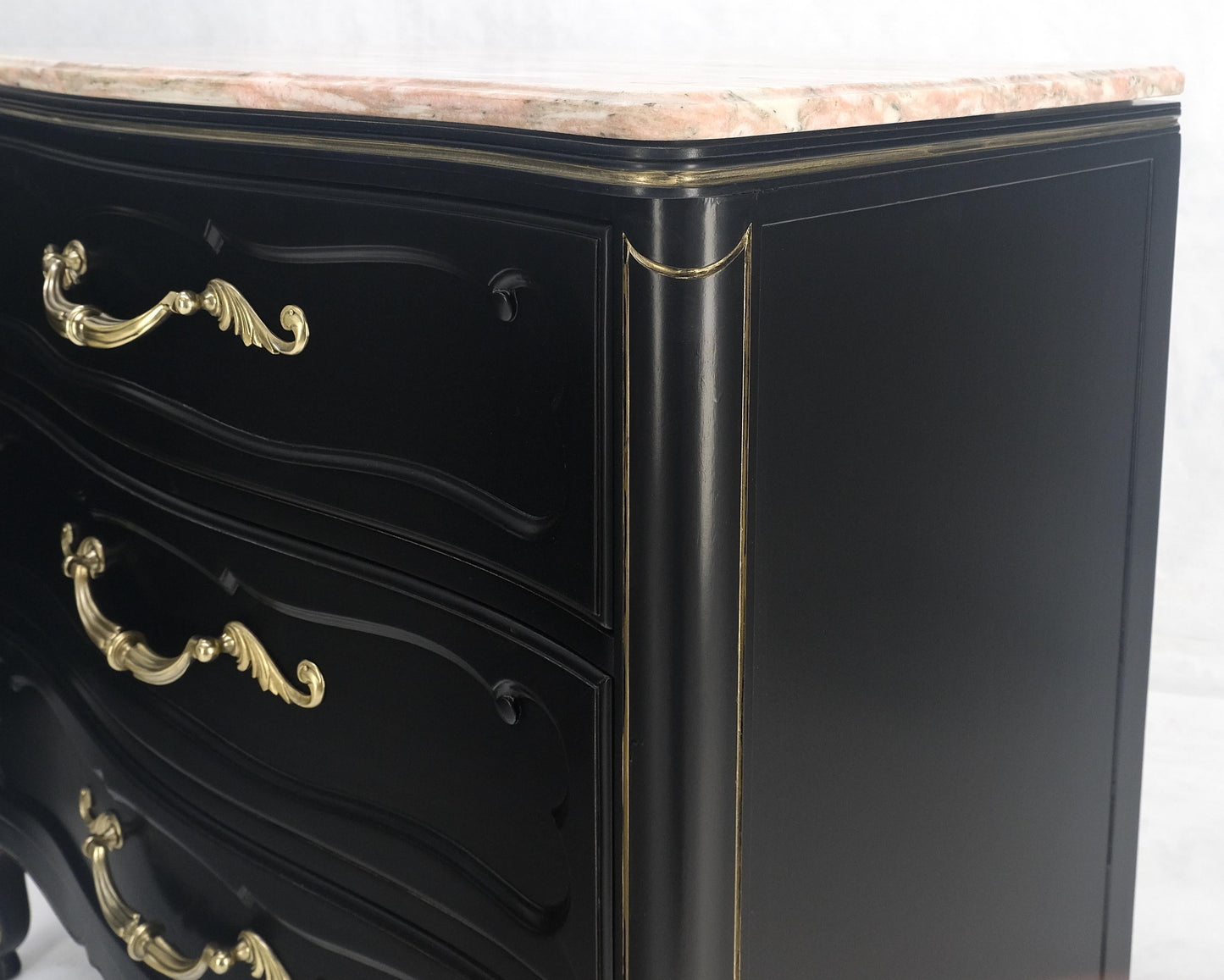 Pair Black Lacquer Heavy Solid Brass Drop Pulls Three Drawer Bachelor Chests