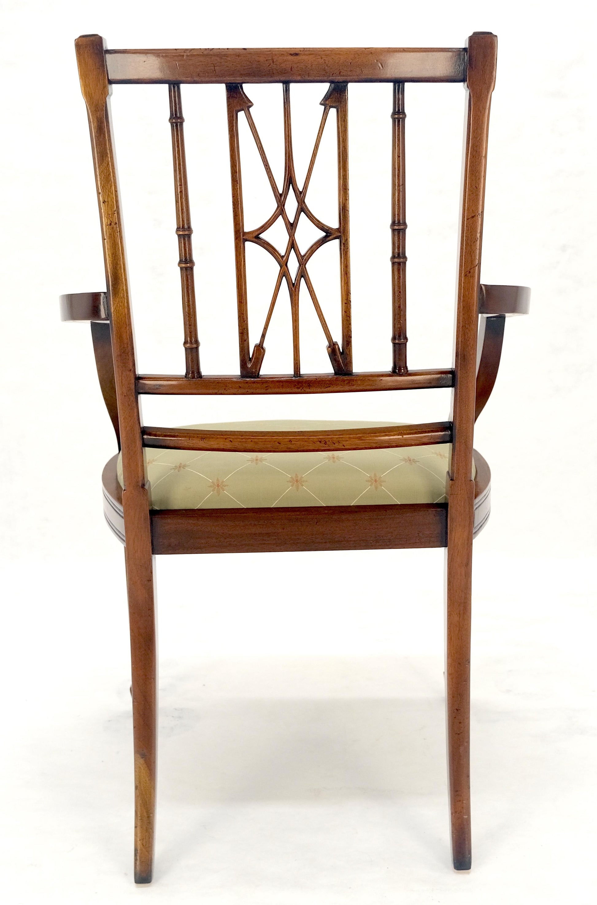 EstablishedLines Very Fine Carved Mahogany Open Arm Faux Bamboo Arrows Back Armchair MINT