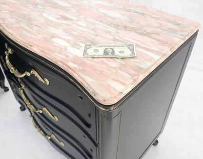 Pair Black Lacquer Heavy Solid Brass Drop Pulls Three Drawer Bachelor Chests