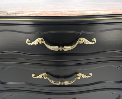 Pair Black Lacquer Heavy Solid Brass Drop Pulls Three Drawer Bachelor Chests