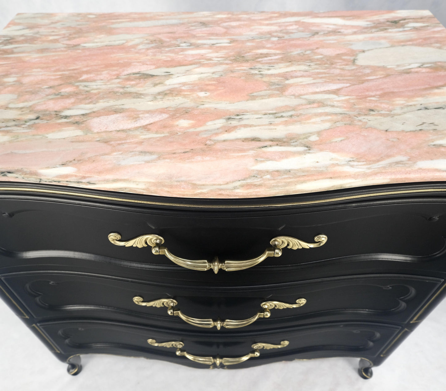 Pair Black Lacquer Heavy Solid Brass Drop Pulls Three Drawer Bachelor Chests